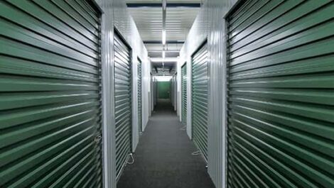 Hallway of indoor storage units at Copper Safe Storage in Gruetli-Laager.