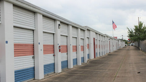 Row of drive up storage units at American Mini Storage in Jackson.