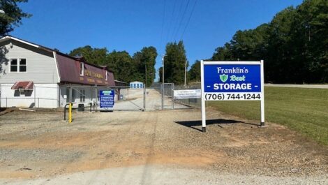 Driveway to entry gate at Franklin's Best Storage.