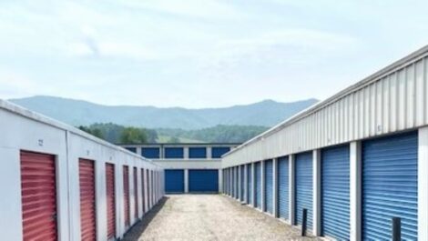 A row of drive up storage units in Mountain City, TN.
