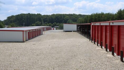 Skyview of outdoor storage units at Blue Ridge Storage Solutions.