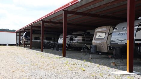 View of outdoor rv storage parking at Blue Ridge Storage Solutions.