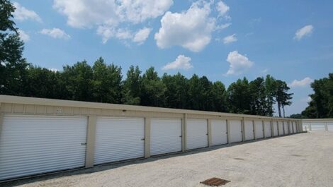 Fourteen storage units in a row.