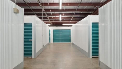 Hallway of indoor storage units in Milton, FL.