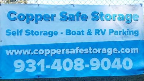 Facility signage at Copper Safe Storage in Tracy City.