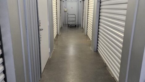 Hallway of self storage units inside Copper Safe Storage in Athens.