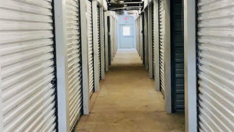 Hallway of a storage facility.