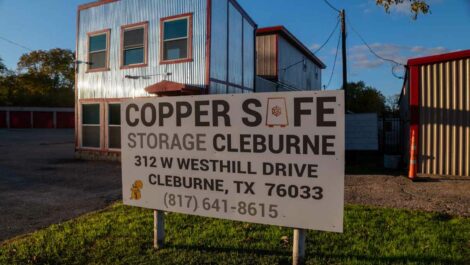 Front sign outside at Copper Safe Storage in Cleburne.
