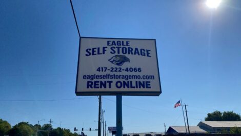 Sign to Eagle Self Storage in Joplin.