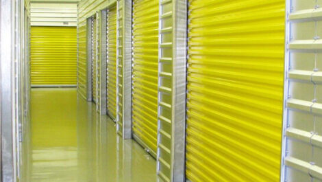 Hallway of indoor storage units at Secure Climate Storage Center in Spartanburg.