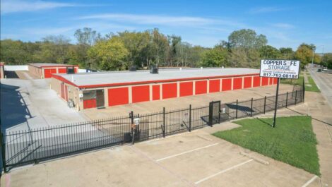 Gate and outdoor units at Copper Safe Storage in Fort Worth.