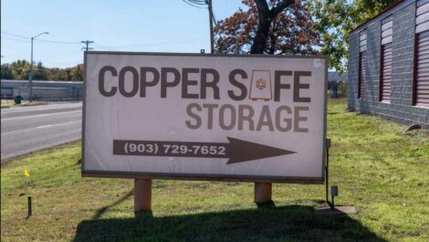 Signage outside of Copper Safe Storage in Palestine.