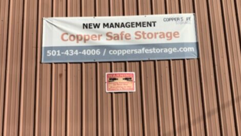 Banner new management Copper Safe Storage 501-434-4006 / coppersafestorage.com at Copper Safe Storage in Pocahontas.