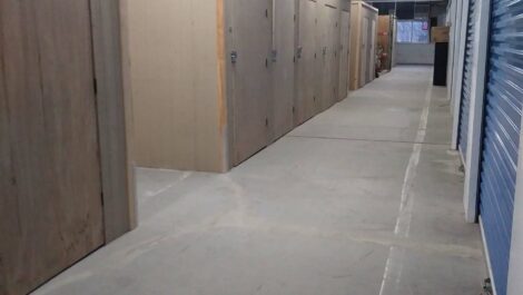 Hallway of indoor storage units at Radiant Storage in Norwich.
