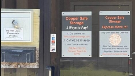 Front door of Copper Self Storage in Ripley.