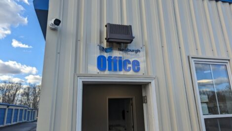 Office sign and security camera at Newburgh Elite Storage