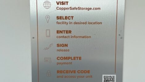 Sign for rental procedure for a storage unit in Genoa, MI.