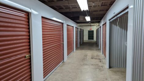 Hallway of indoor storage units at Spartanburg Climate Storage in Spartanburg.