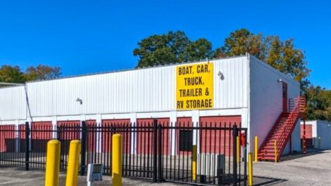 Exterior of storage facility with security gate in Newport News, VA.