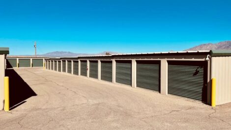 Row of outdoor self storage units.