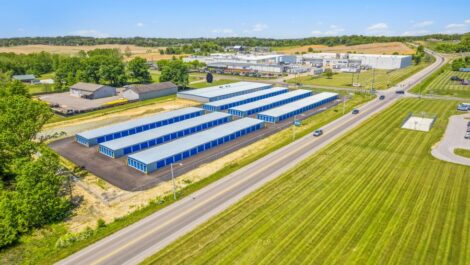 Aerial view of storage units at Zanesville Best Storage in Zanesville, OH.