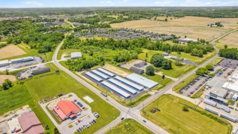 Aerial view of storage units at Zanesville Best Storage in Zanesville, OH.