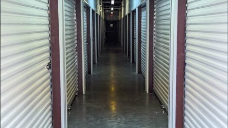 Hallway of indoor units at Copper Safe Storage in Hinesville.