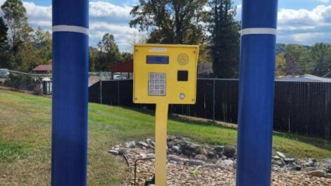 Security keypad and posts at Gray Storage Solutions.