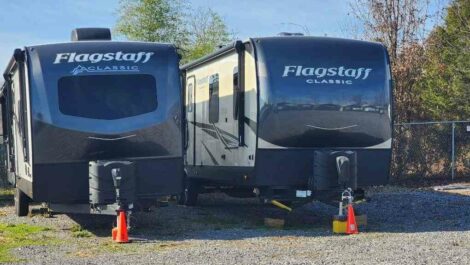 Outdoor RV parking at Gray Storage Solutions.