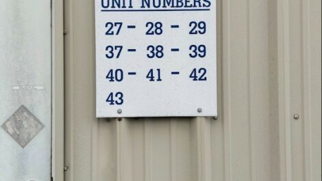 Unit numbers sign at Storage4Osage Beach.