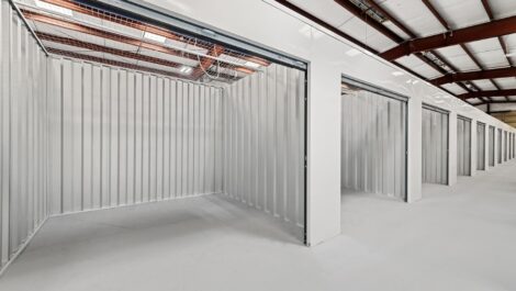A row of empty open indoor storage units in Waynesville, NC.