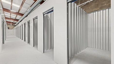 A row of empty open indoor storage units in Waynesville, NC.