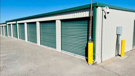 Row of outdoor self storage units.