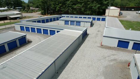 Aerial view of drive up storage units at Premier Storage of Greenbrier in Greenbrier, AR.
