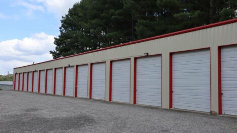 A row of drive up storage units in Greenbrier, AR.