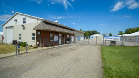 Facility office and security gate at Premier Storage of Granville.
