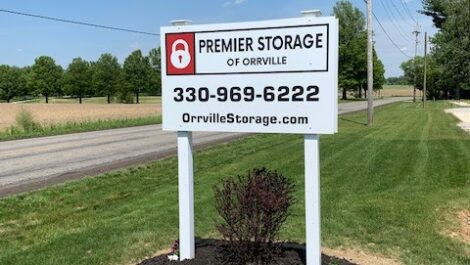 View of sign at Premier Storage of Orrville.