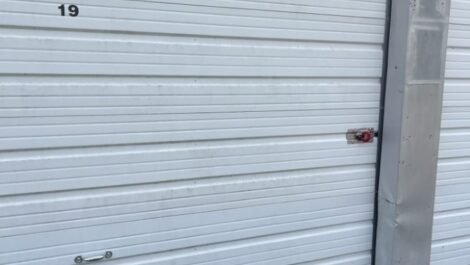 Close-up view of storage unit doors in Nederland, TX.