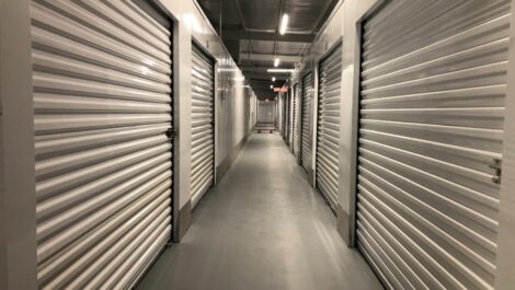 Hallway of indoor storage units at Stoner Creek Storage in Hermitage.