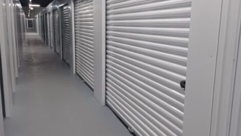Hallway of indoor storage units in Macon, GA.