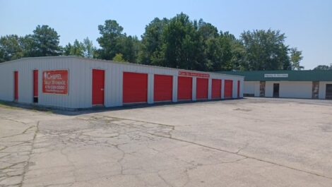 A row of drive up storage units in Pine Bluff, AR.