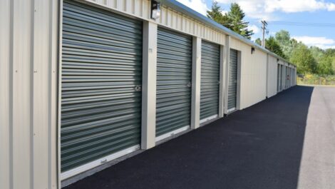 Exterior of outdoor storage units at Olympia Extra Storage facility.