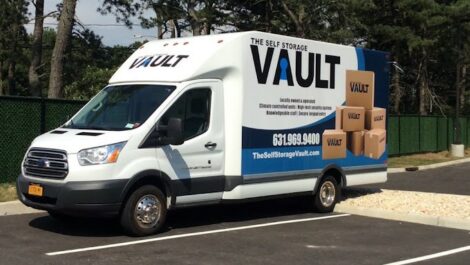 The Self Storage Vault promotional sprinter truck in Bellport, NY.