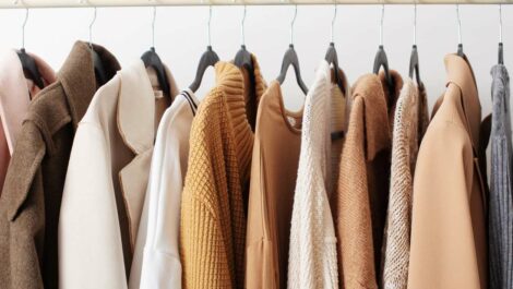 Retailers winter clothes on the rack in the store