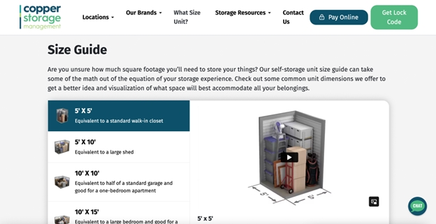Copper storage management's unit size guide
