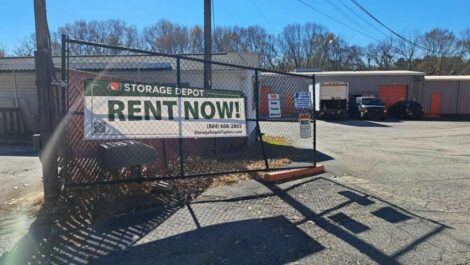 Rent now sign at Storage Depot in Taylors, South Carolina.