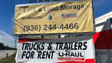 View of signage at Lock and Load Storage.