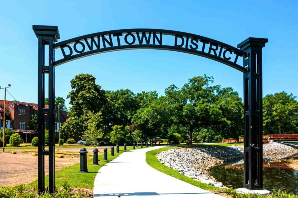 Downtown District sign in Hattiesburg, MS.