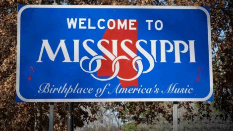 Welcome to Mississippi road sign.