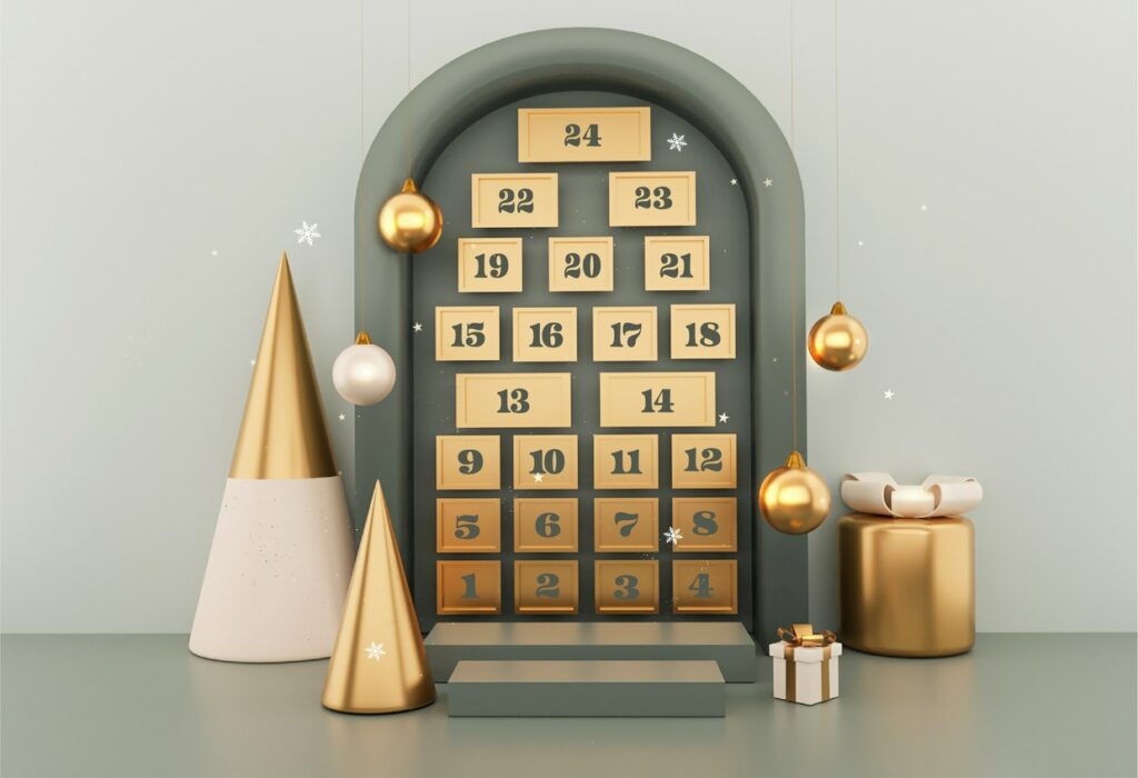 A grey and gold Christmas Advent calendar